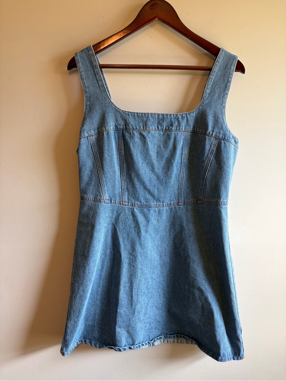 Lulus Denim Square-Neck Mini Dress in Light Blue